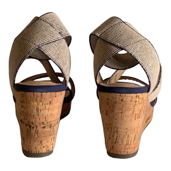 Comfort Est 1946 Womens Ankle Strap Wedge Sandals Size 9 3 1/2" Heel Blue White - Picture 13 of 16